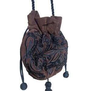Timmy Woods vintage suede beaded embroidered chocolate brown bag crossbody
